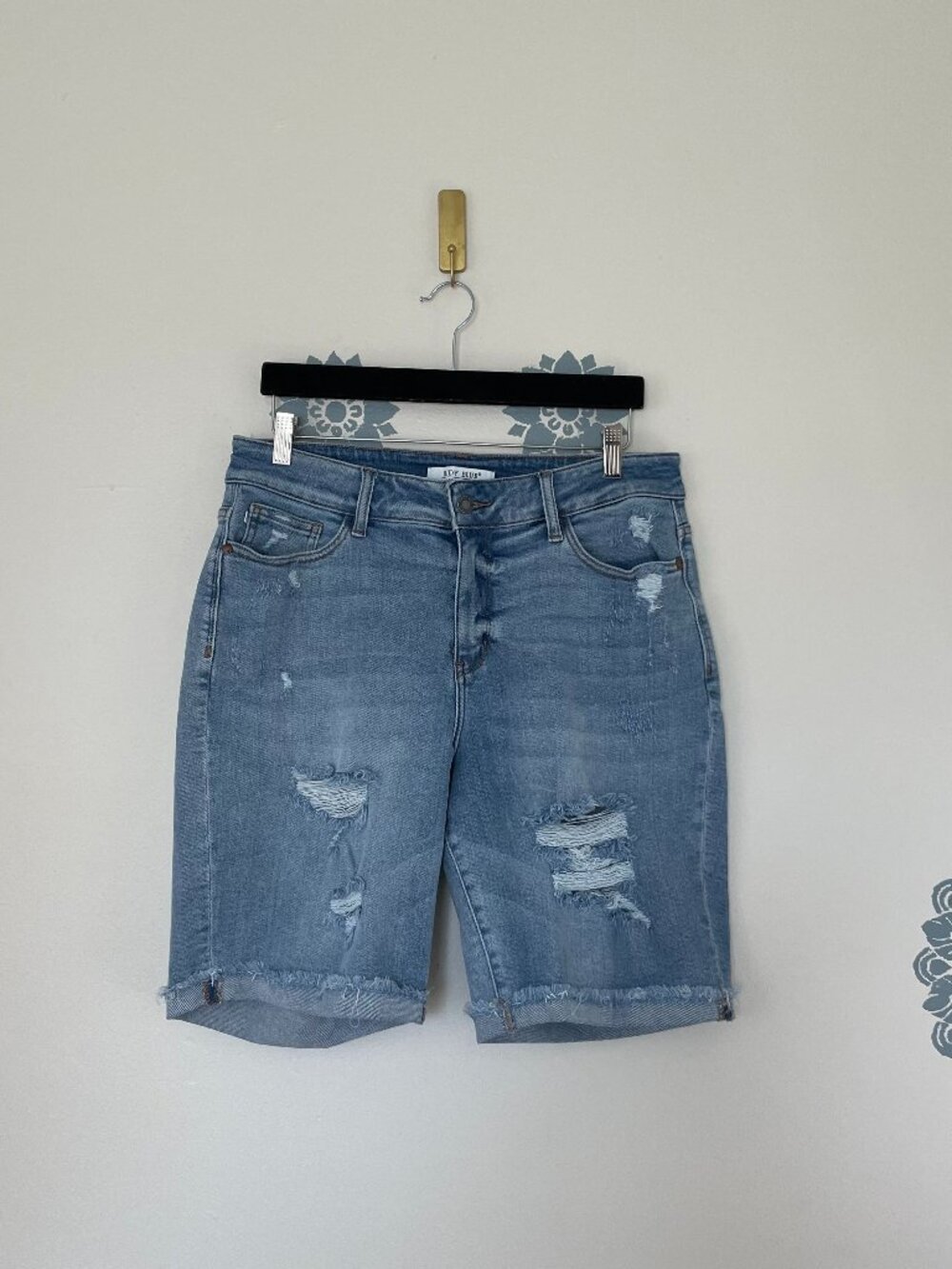 Judy Blue High Rise Distressed Denim Bermuda Shorts Size 1XL
